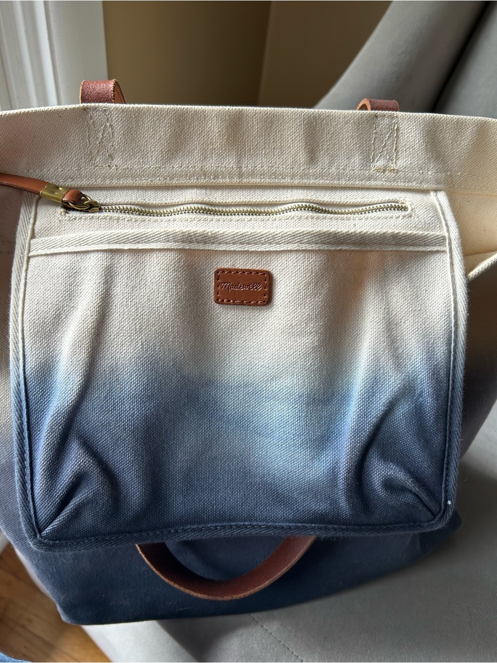 Madewell Canvas Transport Tote Ombre Dip Dye Blue Ivory - Picture 6 of 8